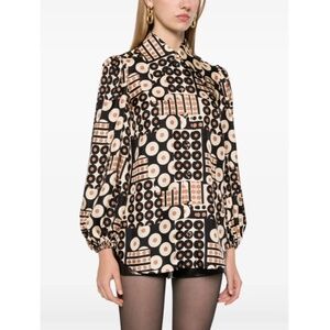 Zimmermann Illustration Geo Print Silk Button Up Shirt Multi US 8 AU 2 NEW